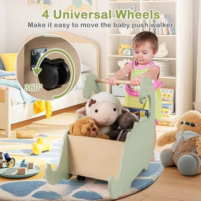 Alt view image 7 of 7 - SlickBlue 2 in 1 Wooden Baby Push Walker with Pine Wood Handle