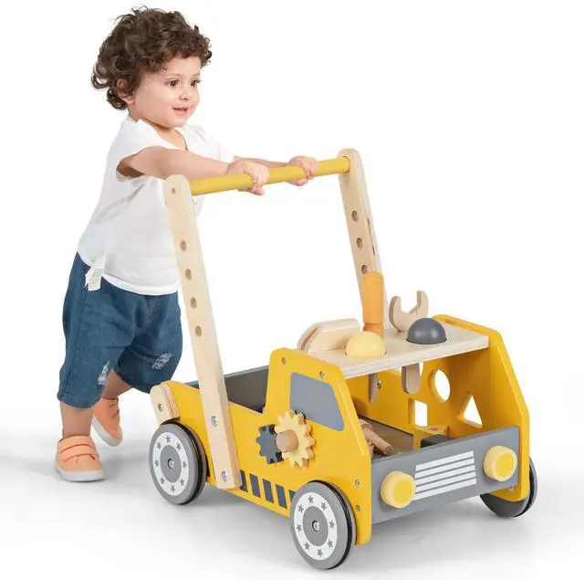 Alt view image 4 of 7 - SlickBlue 2-in-1 Wooden Baby Walker with Adjustable Speed and Bottom Storage