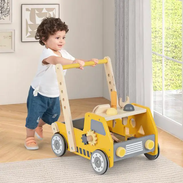 Alt view image 3 of 7 - SlickBlue 2-in-1 Wooden Baby Walker with Adjustable Speed and Bottom Storage