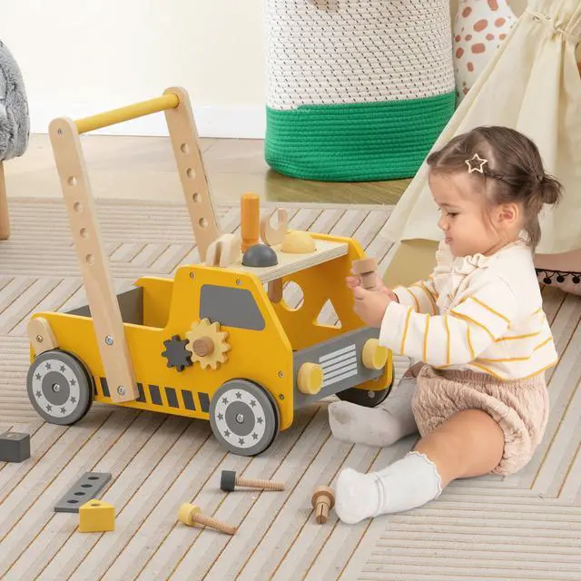 Alt view image 2 of 7 - SlickBlue 2-in-1 Wooden Baby Walker with Adjustable Speed and Bottom Storage