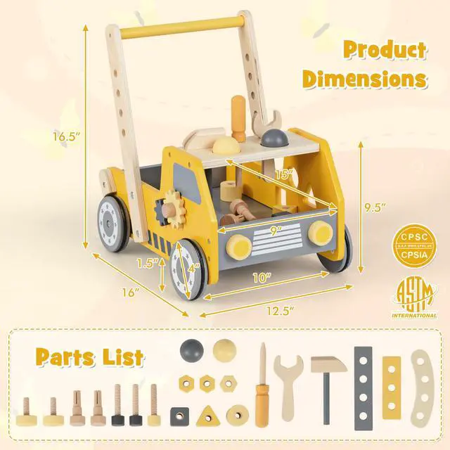 Alt view image 5 of 7 - SlickBlue 2-in-1 Wooden Baby Walker with Adjustable Speed and Bottom Storage