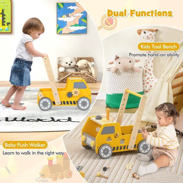 Alt view image 6 of 7 - SlickBlue 2-in-1 Wooden Baby Walker with Adjustable Speed and Bottom Storage