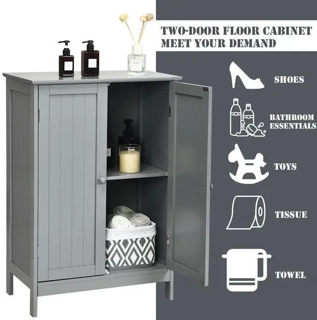 Alt view image 6 of 7 - SlickBlue Bathroom Floor Storage Double Door Cupboard Cabinet