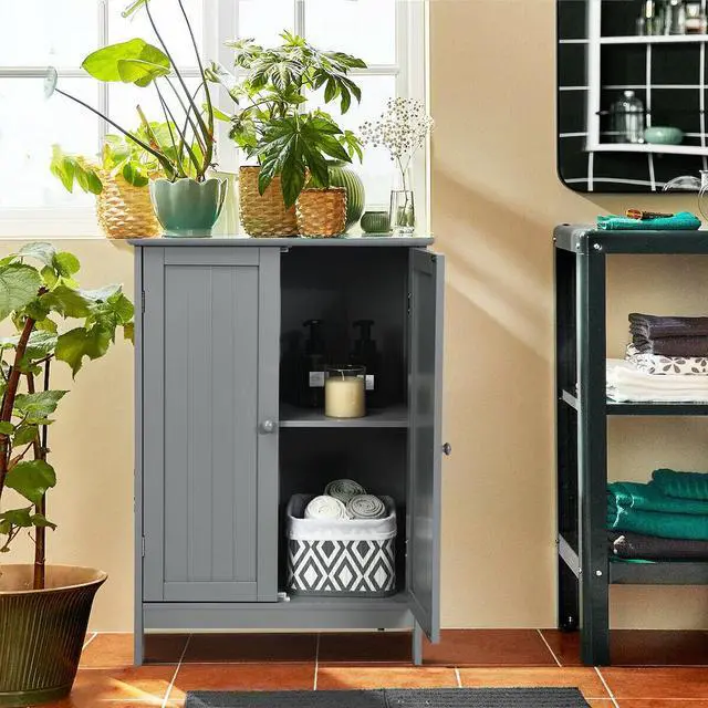 Alt view image 7 of 7 - SlickBlue Bathroom Floor Storage Double Door Cupboard Cabinet