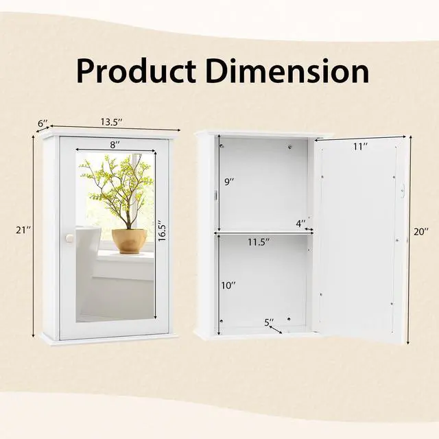 Alt view image 5 of 7 - SlickBlue Bathroom Wall Cabinet with Single Mirror Door