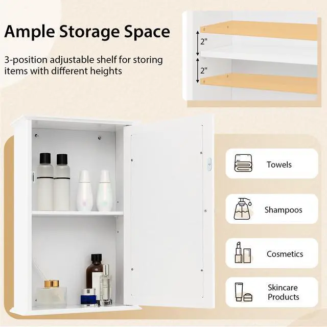 Alt view image 6 of 7 - SlickBlue Bathroom Wall Cabinet with Single Mirror Door