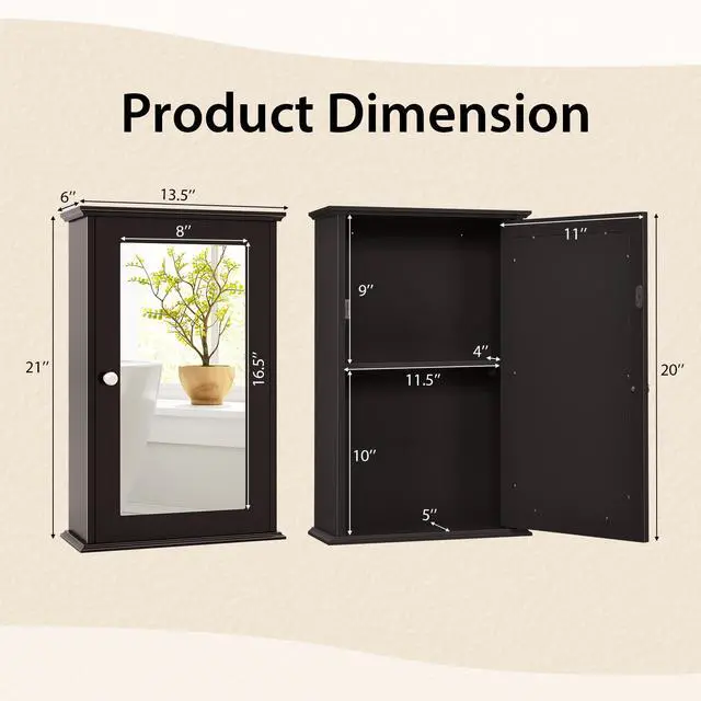 Alt view image 5 of 7 - SlickBlue Bathroom Wall Cabinet with Single Mirror Door