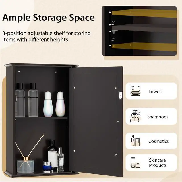 Alt view image 7 of 7 - SlickBlue Bathroom Wall Cabinet with Single Mirror Door