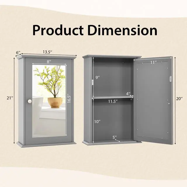 Alt view image 5 of 7 - SlickBlue Bathroom Wall Cabinet with Single Mirror Door