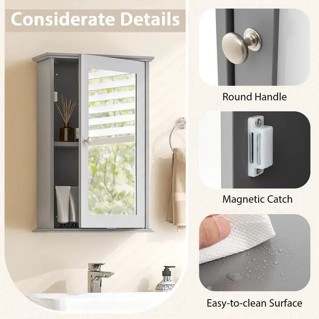 Alt view image 6 of 7 - SlickBlue Bathroom Wall Cabinet with Single Mirror Door
