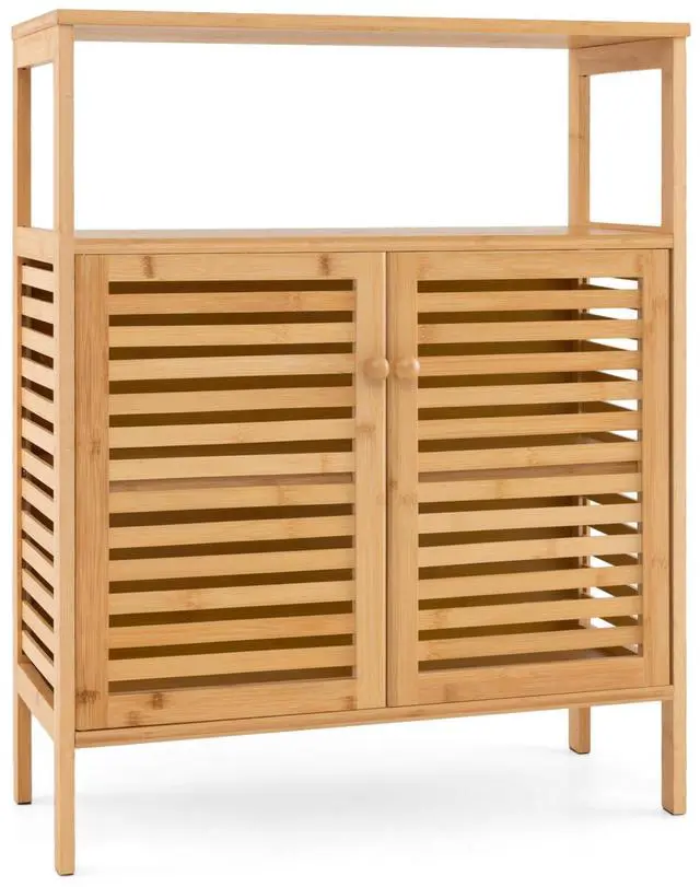Main image of SlickBlue Bamboo Bathroom Floor Storage Cabinet with Shutter Doors