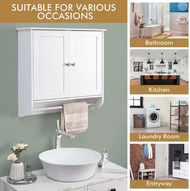 Alt view image 2 of 7 - SlickBlue Wall Mounted Bathroom Storage Medicine Cabinet with Towel Bar