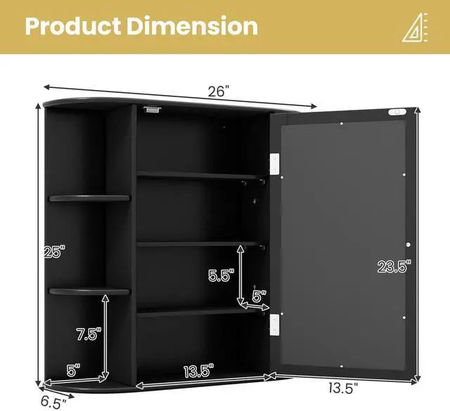 Alt view image 5 of 7 - SlickBlue Wall-Mounted Bathroom Mirror Cabinet with Storage Shelves