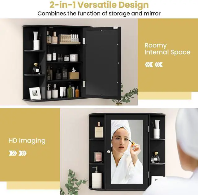 Alt view image 7 of 7 - SlickBlue Wall-Mounted Bathroom Mirror Cabinet with Storage Shelves