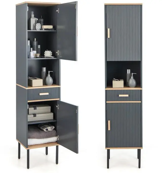 Alt view image 4 of 7 - SlickBlue Free-Standing Bathroom Cabinet Narrow Linen with Doors and Drawer