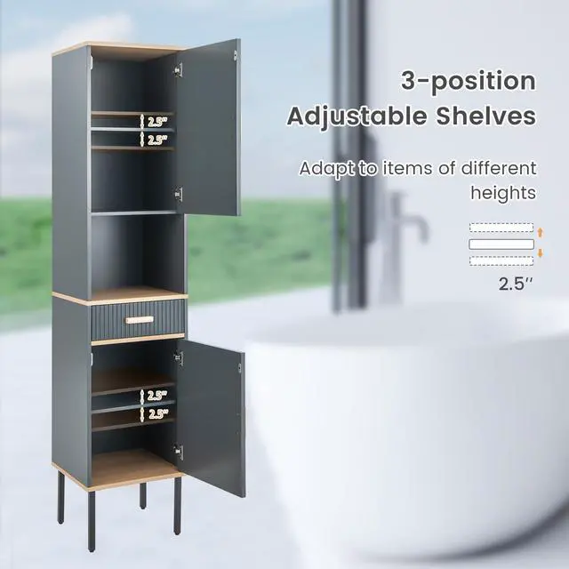 Alt view image 7 of 7 - SlickBlue Free-Standing Bathroom Cabinet Narrow Linen with Doors and Drawer