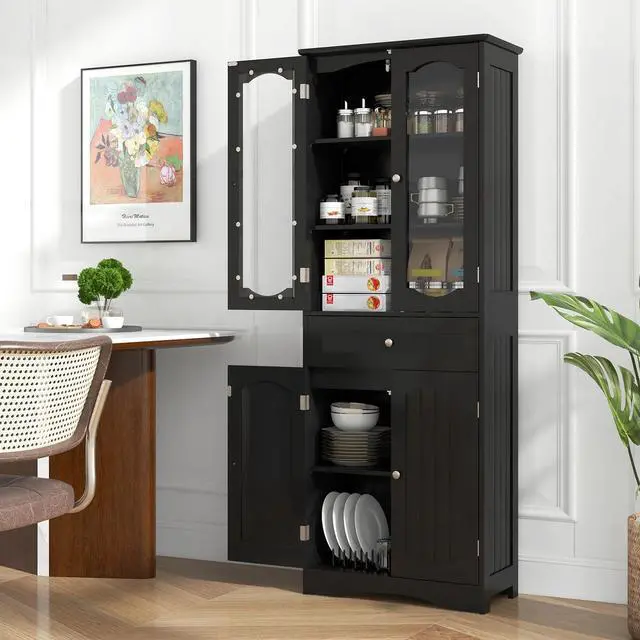 Alt view image 7 of 7 - SlickBlue  Tall Bathroom Storage Cabinet with 2 Glass Doors and Adjustable Shelves