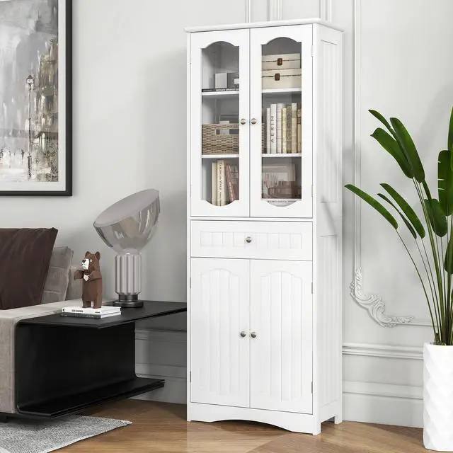 Alt view image 6 of 7 - SlickBlue  Tall Bathroom Storage Cabinet with 2 Glass Doors and Adjustable Shelves