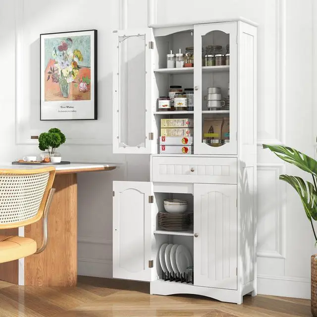 Alt view image 7 of 7 - SlickBlue  Tall Bathroom Storage Cabinet with 2 Glass Doors and Adjustable Shelves