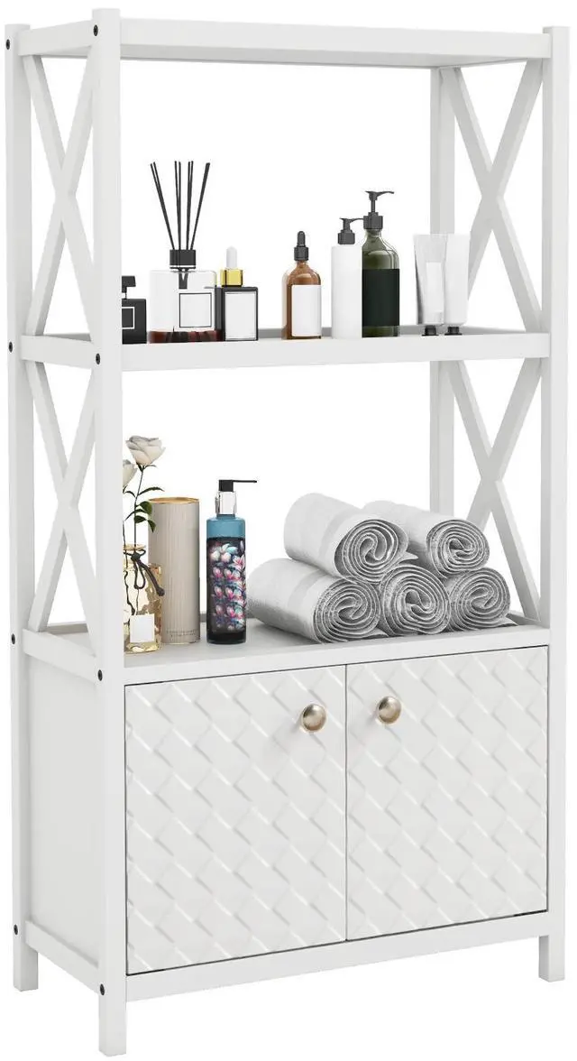 Main image of SlickBlue Bathroom Storage Cabinet with Open Shelves and Double Doors