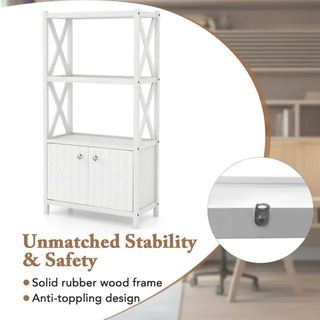 Alt view image 7 of 7 - SlickBlue Bathroom Storage Cabinet with Open Shelves and Double Doors