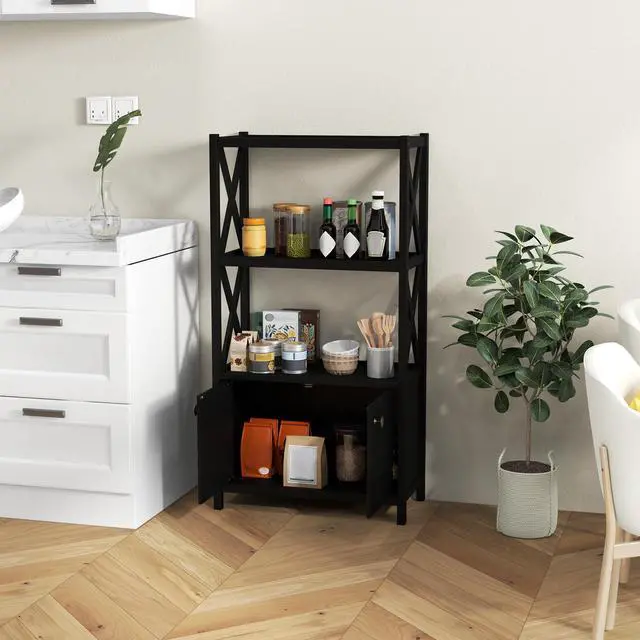 Alt view image 3 of 7 - SlickBlue Bathroom Storage Cabinet with Open Shelves and Double Doors
