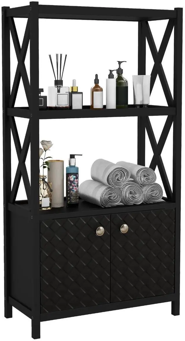 Main image of SlickBlue Bathroom Storage Cabinet with Open Shelves and Double Doors