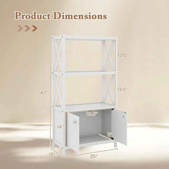 Alt view image 5 of 7 - SlickBlue Bathroom Storage Cabinet with Open Shelves and Double Doors