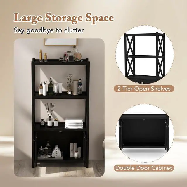Alt view image 6 of 7 - SlickBlue Bathroom Storage Cabinet with Open Shelves and Double Doors
