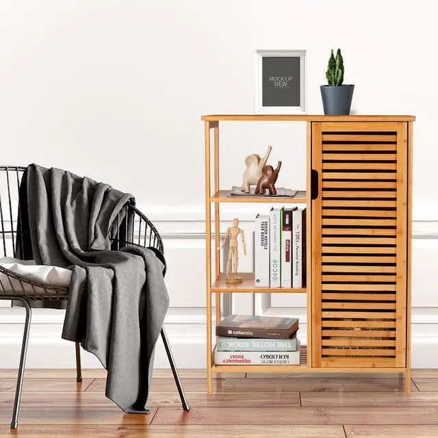 Alt view image 2 of 7 - SlickBlue Wicker Bathroom Storage Cabinet with Single Door