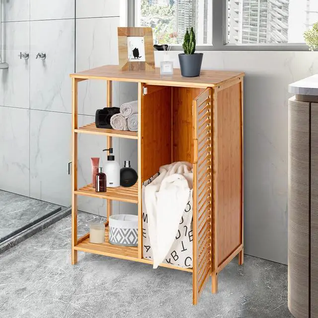 Alt view image 3 of 7 - SlickBlue Wicker Bathroom Storage Cabinet with Single Door