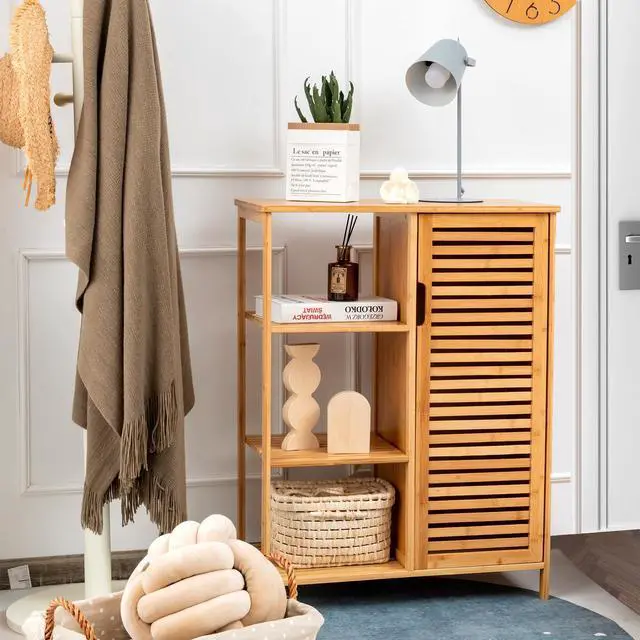 Alt view image 5 of 7 - SlickBlue Wicker Bathroom Storage Cabinet with Single Door