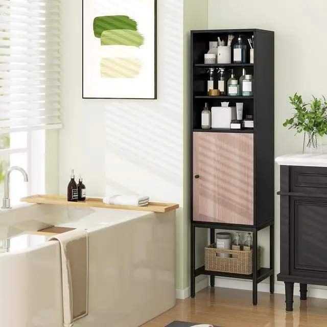 Alt view image 2 of 7 - SlickBlue  Bathroom Tall Cabinet with 1 Door and 4 Shelves Narrow Storage Unit