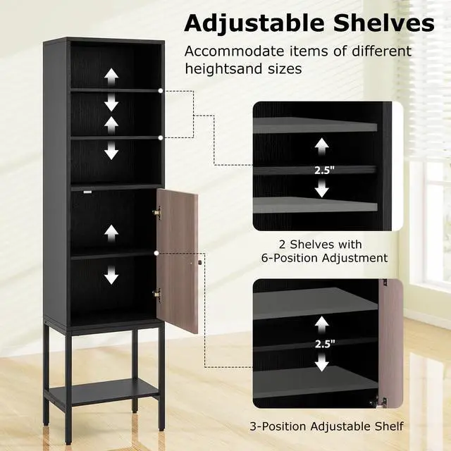 Alt view image 7 of 7 - SlickBlue  Bathroom Tall Cabinet with 1 Door and 4 Shelves Narrow Storage Unit