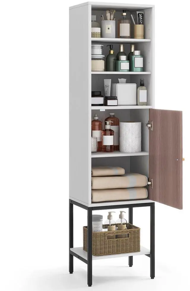 Alt view image 4 of 7 - SlickBlue  Bathroom Tall Cabinet with 1 Door and 4 Shelves Narrow Storage Unit