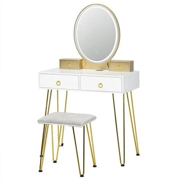 Alt view image 3 of 7 - SlickBlue Vanity Table Set with 3-Color Lighted Dimmable Mirror-White