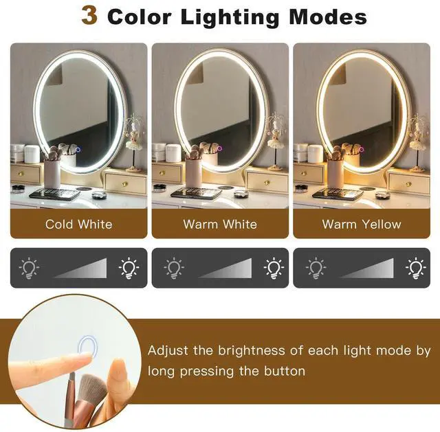 Alt view image 6 of 7 - SlickBlue Vanity Table Set with 3-Color Lighted Dimmable Mirror-White