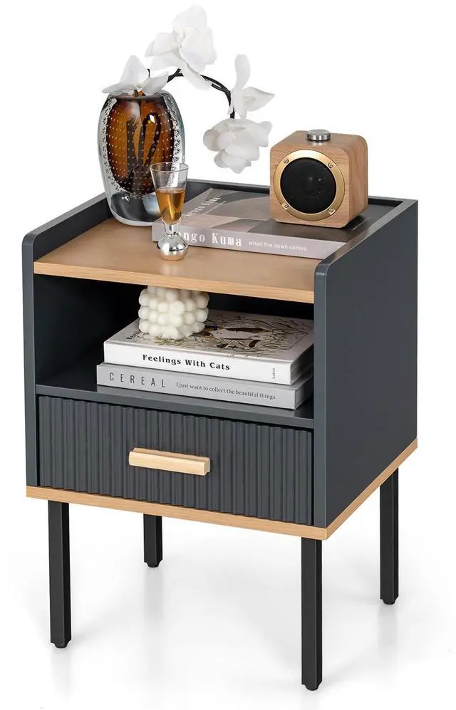 Alt view image 6 of 7 - SlickBlue Nightstand Bedside End Table with Drawer and Open Shelf for Living Room Bedroom