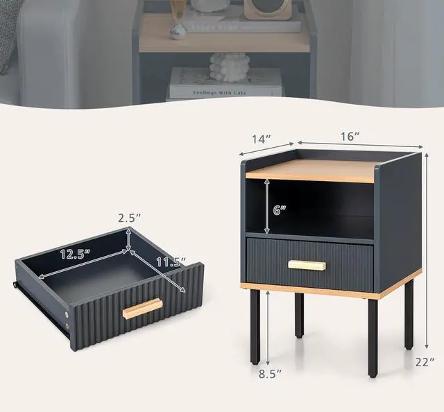 Alt view image 5 of 7 - SlickBlue Nightstand Bedside End Table with Drawer and Open Shelf for Living Room Bedroom