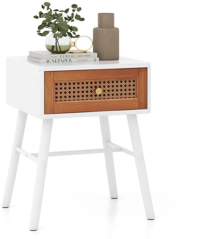Main image of SlickBlue Rattan Nightstand Mid Century Modern Accent Table with Drawer