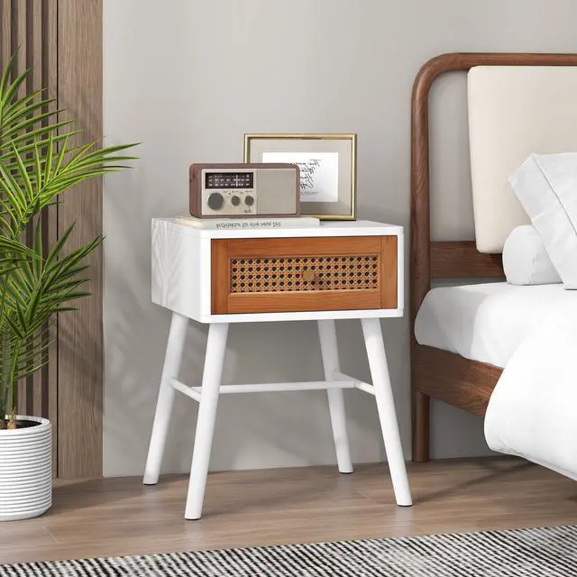 Alt view image 2 of 7 - SlickBlue Rattan Nightstand Mid Century Modern Accent Table with Drawer
