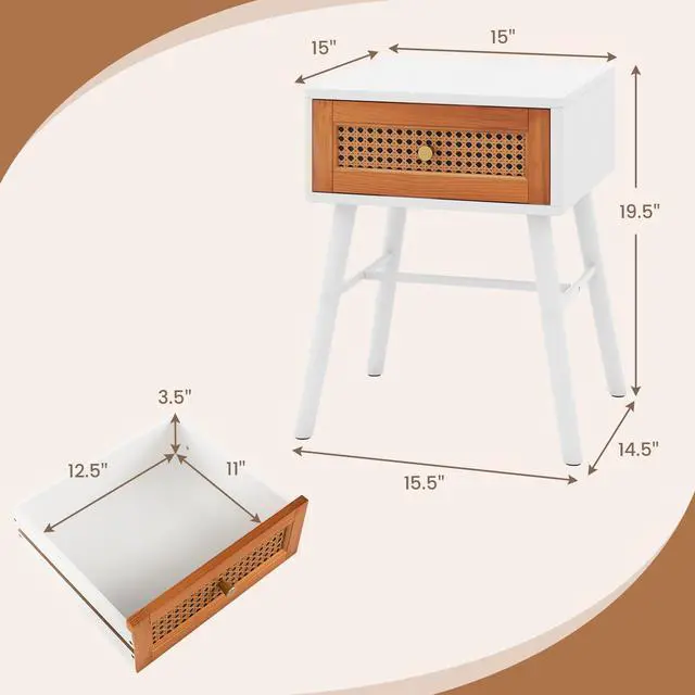 Alt view image 4 of 7 - SlickBlue Rattan Nightstand Mid Century Modern Accent Table with Drawer