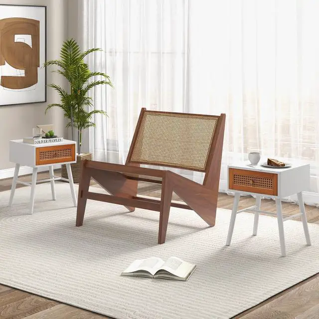 Alt view image 3 of 7 - SlickBlue Rattan Nightstand Mid Century Modern Accent Table with Drawer