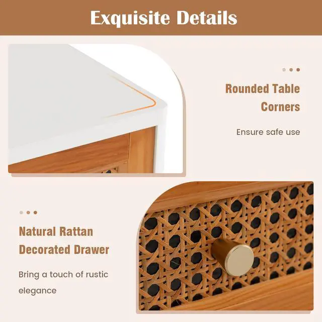 Alt view image 6 of 7 - SlickBlue Rattan Nightstand Mid Century Modern Accent Table with Drawer