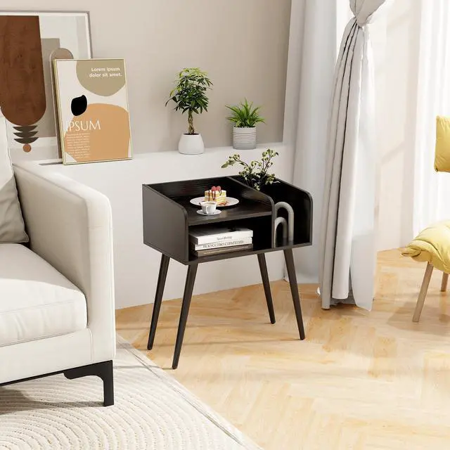 Alt view image 3 of 7 - SlickBlue Mid Century Modern Nightstand  with Open Shelves