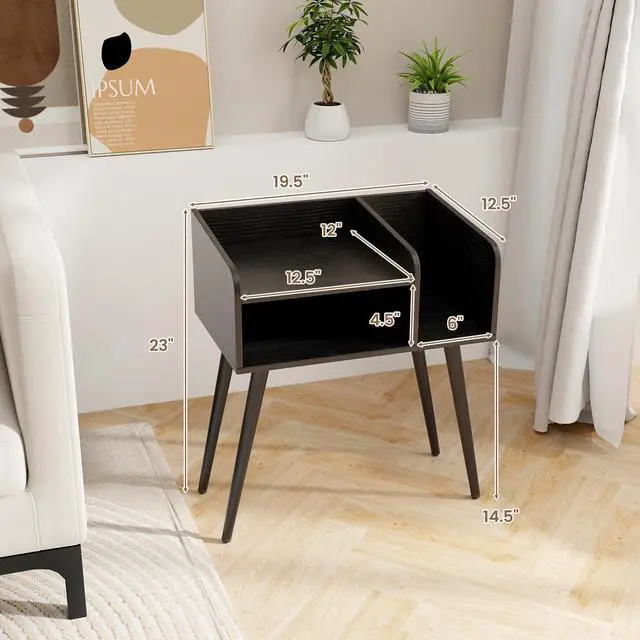Alt view image 4 of 7 - SlickBlue Mid Century Modern Nightstand  with Open Shelves