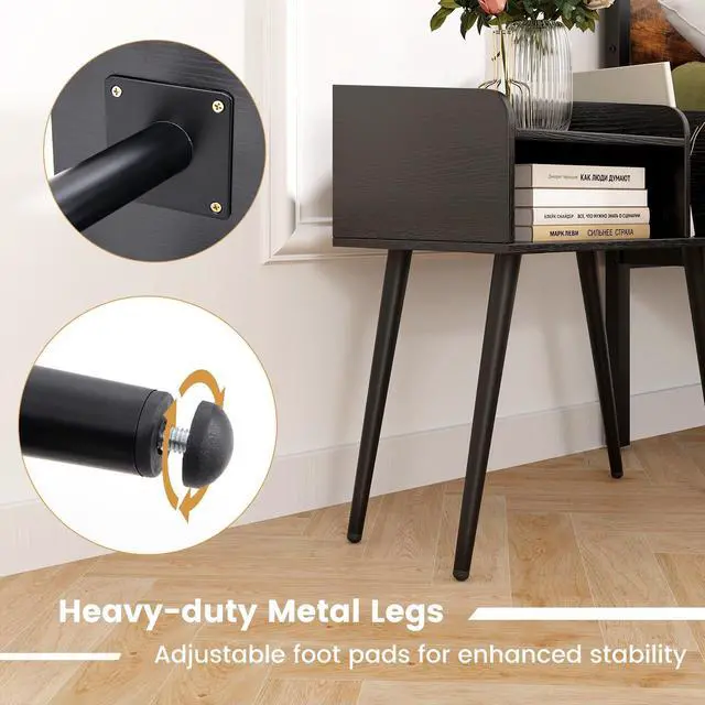 Alt view image 7 of 7 - SlickBlue Mid Century Modern Nightstand  with Open Shelves