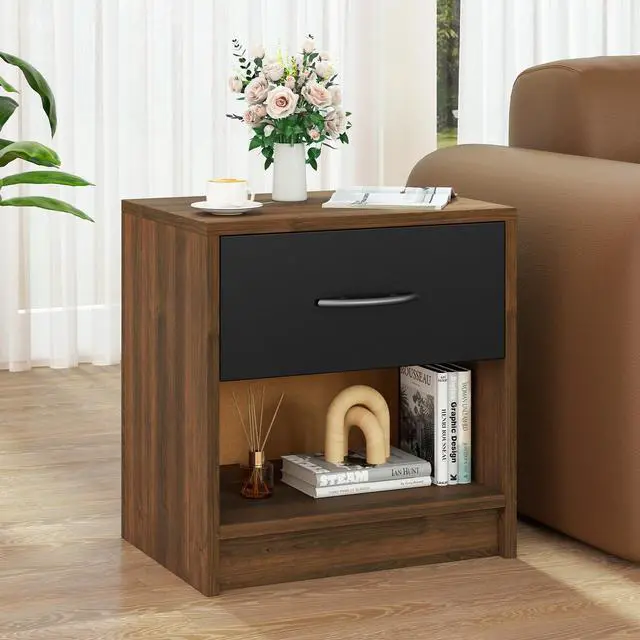 Alt view image 2 of 7 - SlickBlue Bedside Table Nightstand with Drawer and Open Storage Shelf