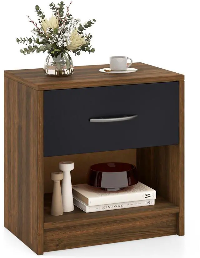 Alt view image 4 of 7 - SlickBlue Bedside Table Nightstand with Drawer and Open Storage Shelf