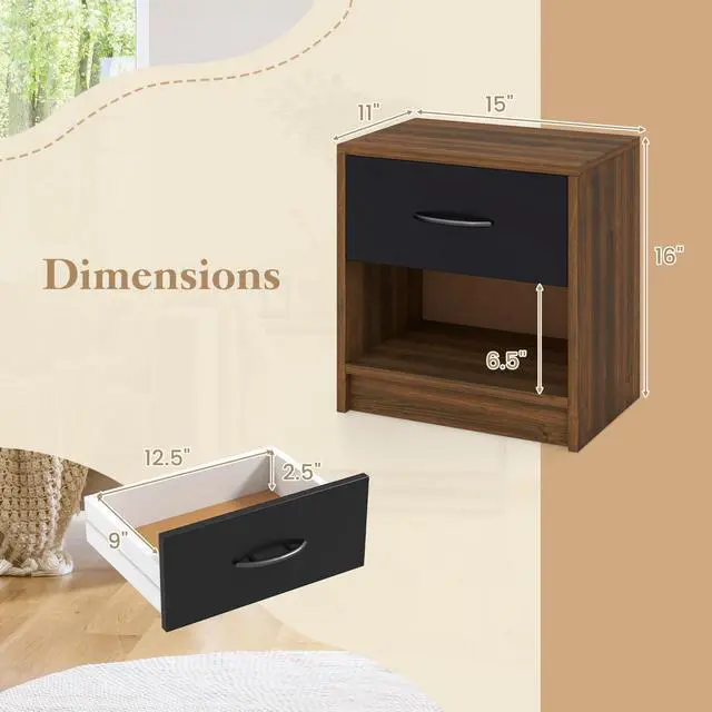 Alt view image 5 of 7 - SlickBlue Bedside Table Nightstand with Drawer and Open Storage Shelf